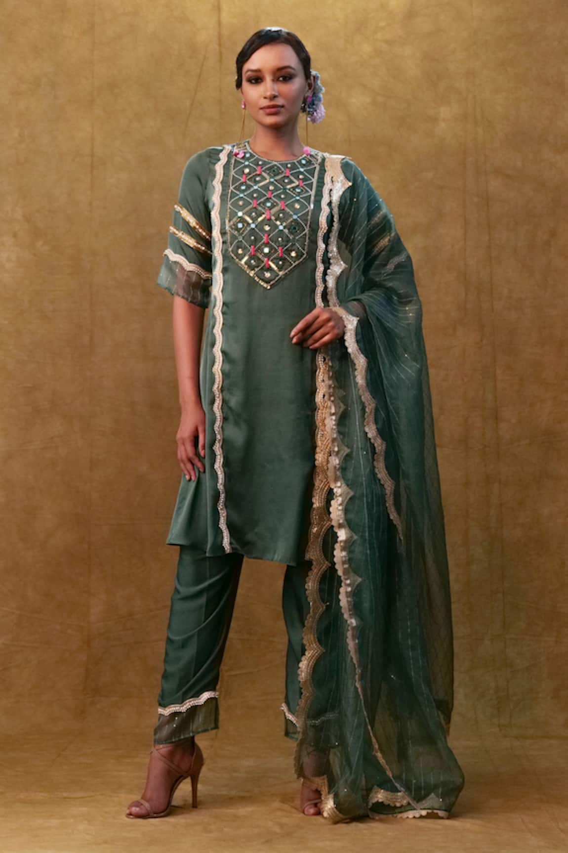 Merge Design Mirror & Stone Work Kurta Sharara Set