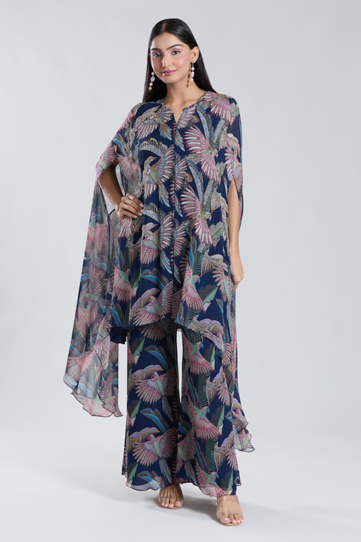 Preeti Jhawar Bird Motif Cape Kurta & Palazzo Set