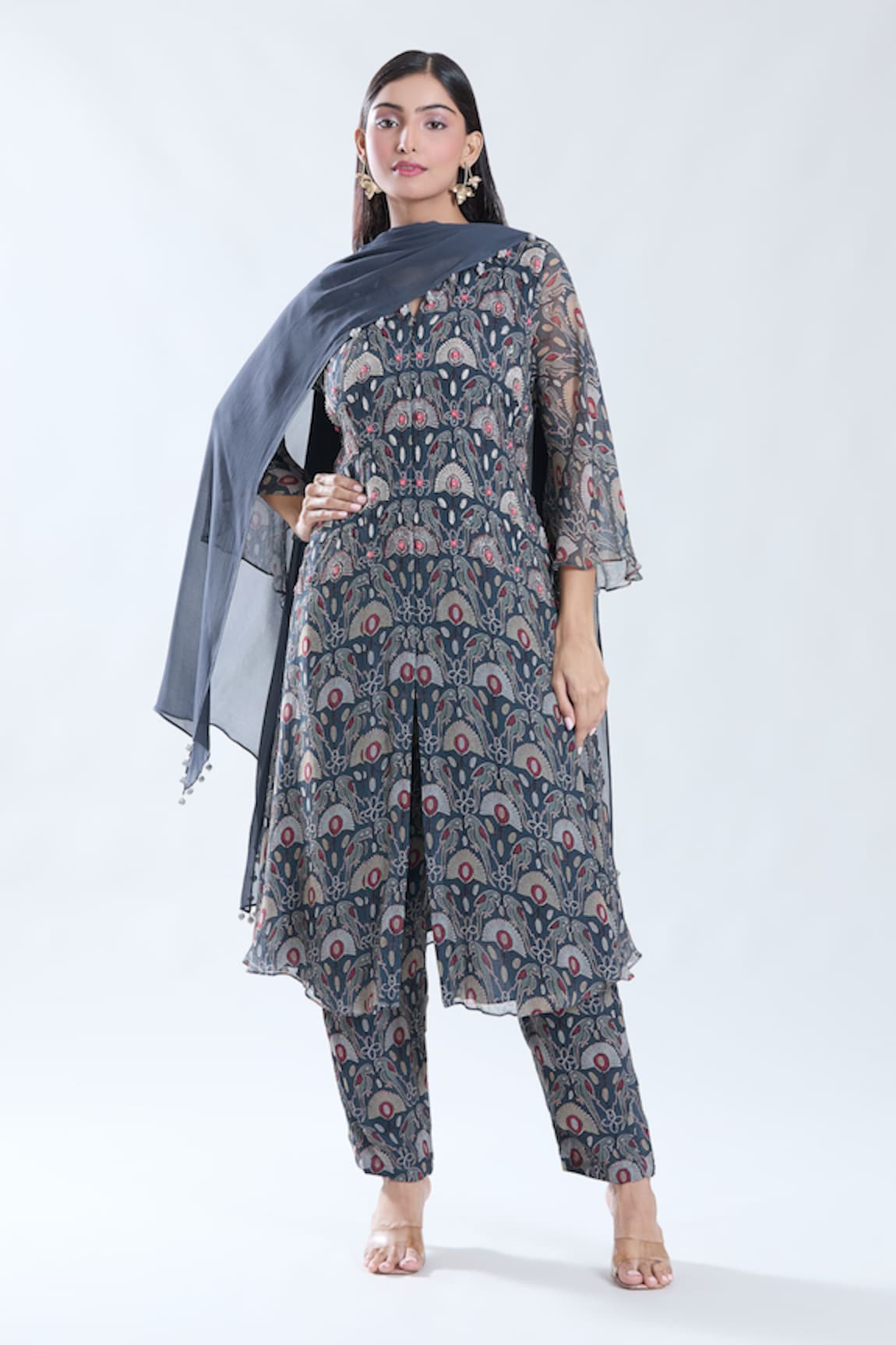 Preeti Jhawar Bird Motif Embroidered Kurta Sharara Set