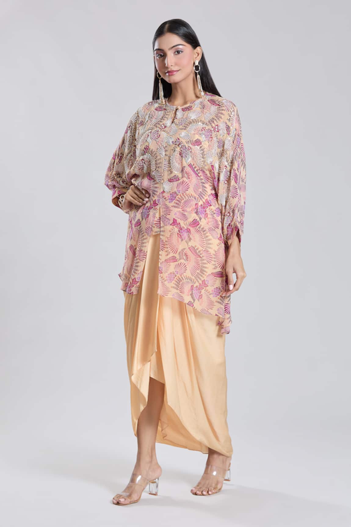 Preeti Jhawar Floral Pattern Embroidered Tunic & Dhoti Skirt Set