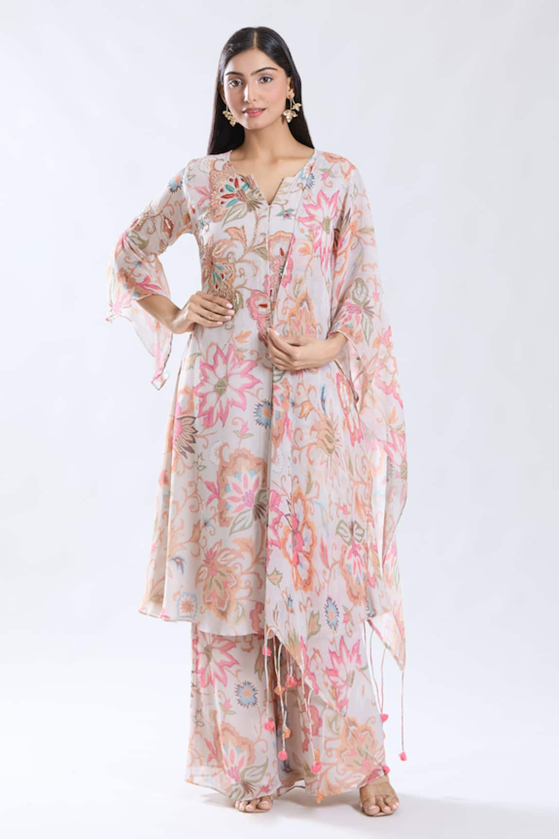 Preeti Jhawar Floral Embroidered Kurta & Palazzo Set