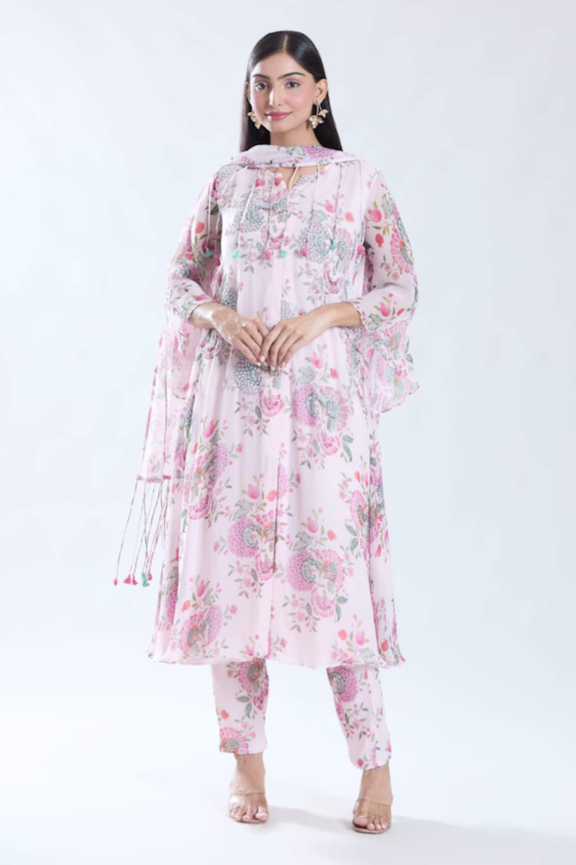 Preeti Jhawar Floral Print & Embroidered Anarkali Set