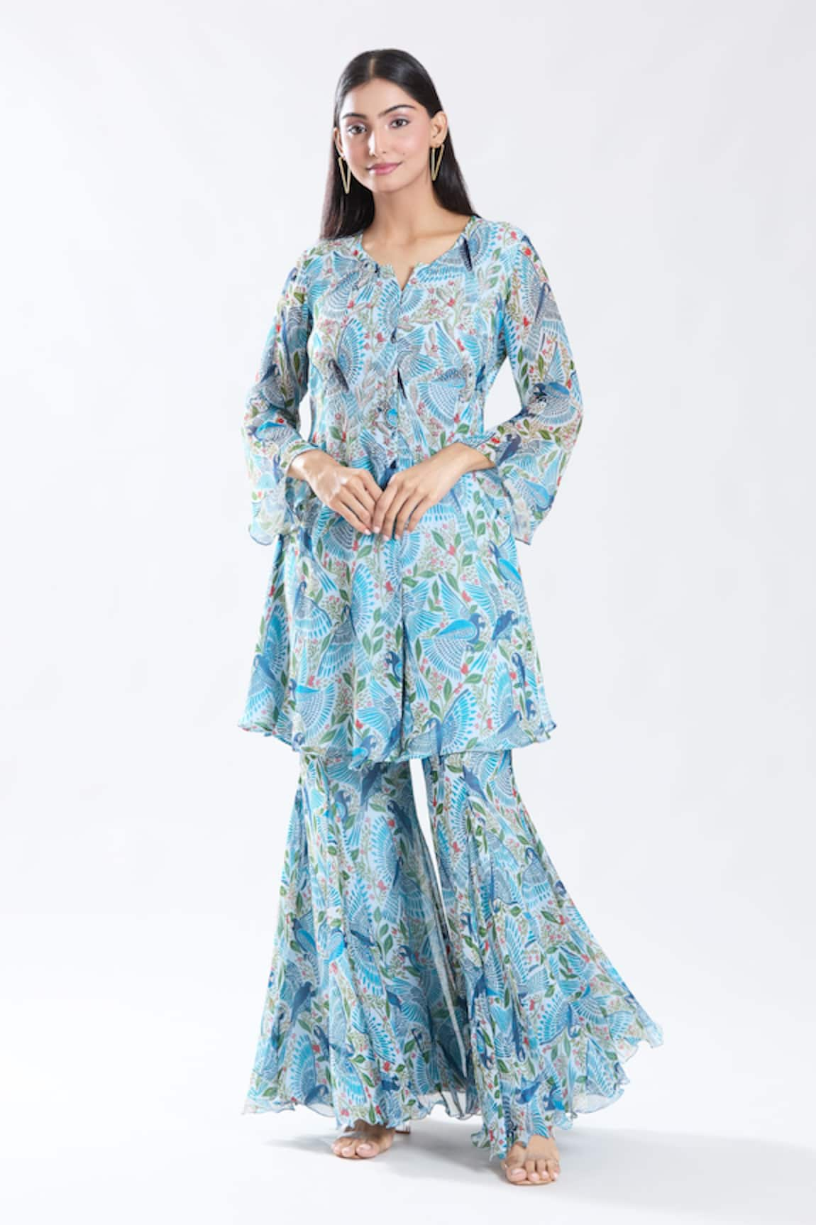 Preeti Jhawar Macaw Troop Embroidered Kurta With Sharara