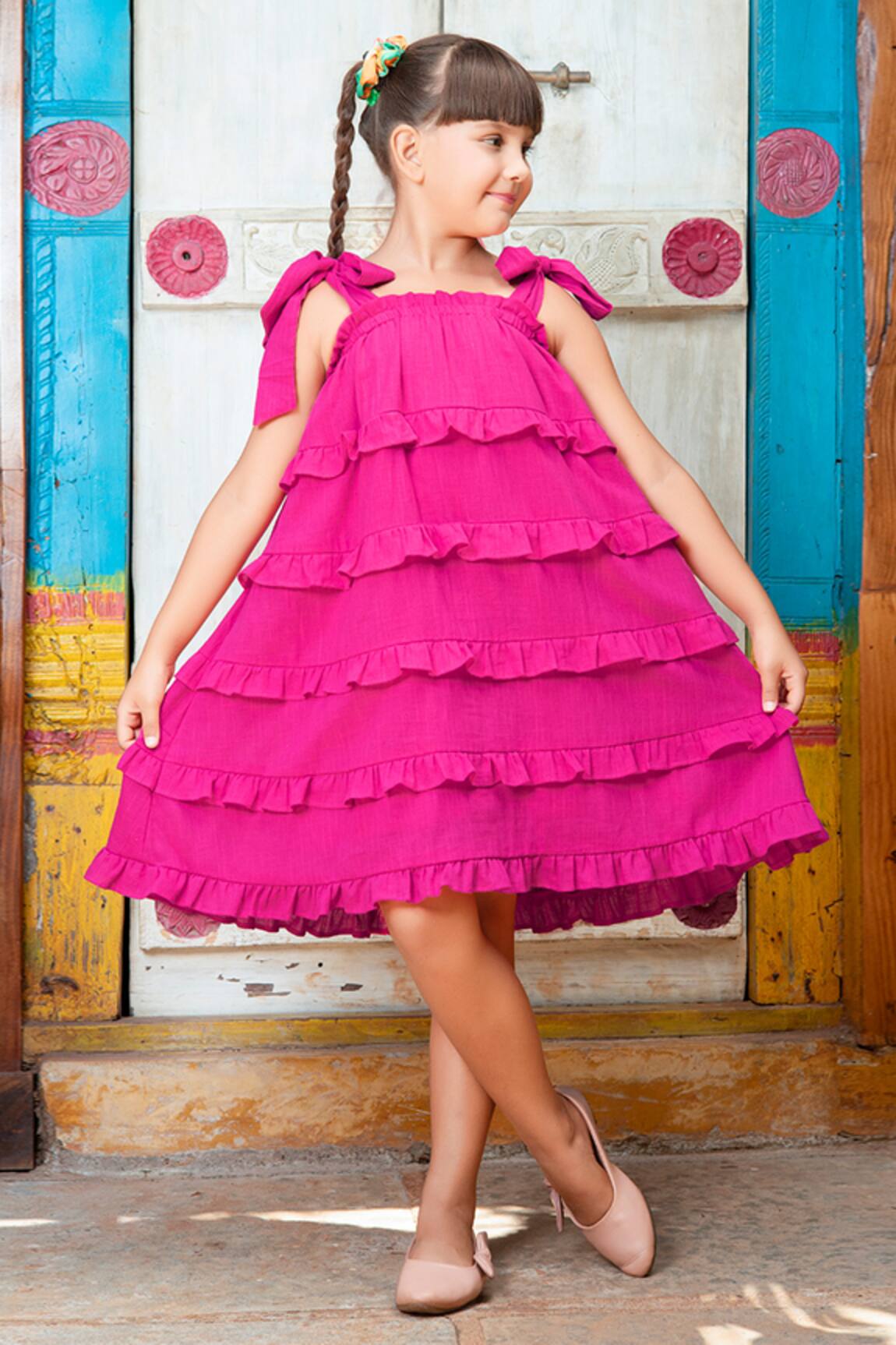 JILMIL DREAMWEAR Pink Ruffled Cotton Dress 