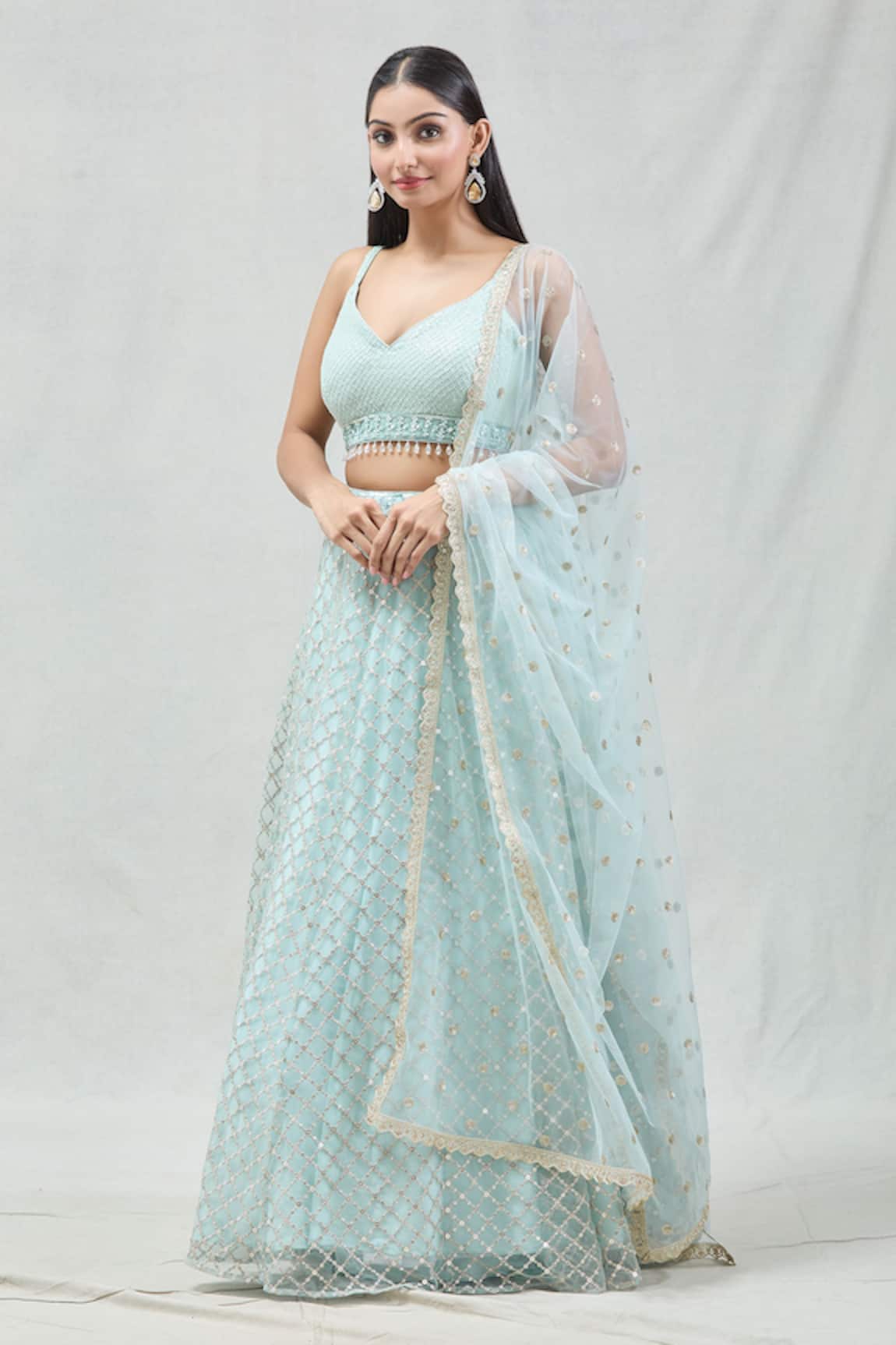 Meenagurnam Checkered Embroidered Lehenga Set 