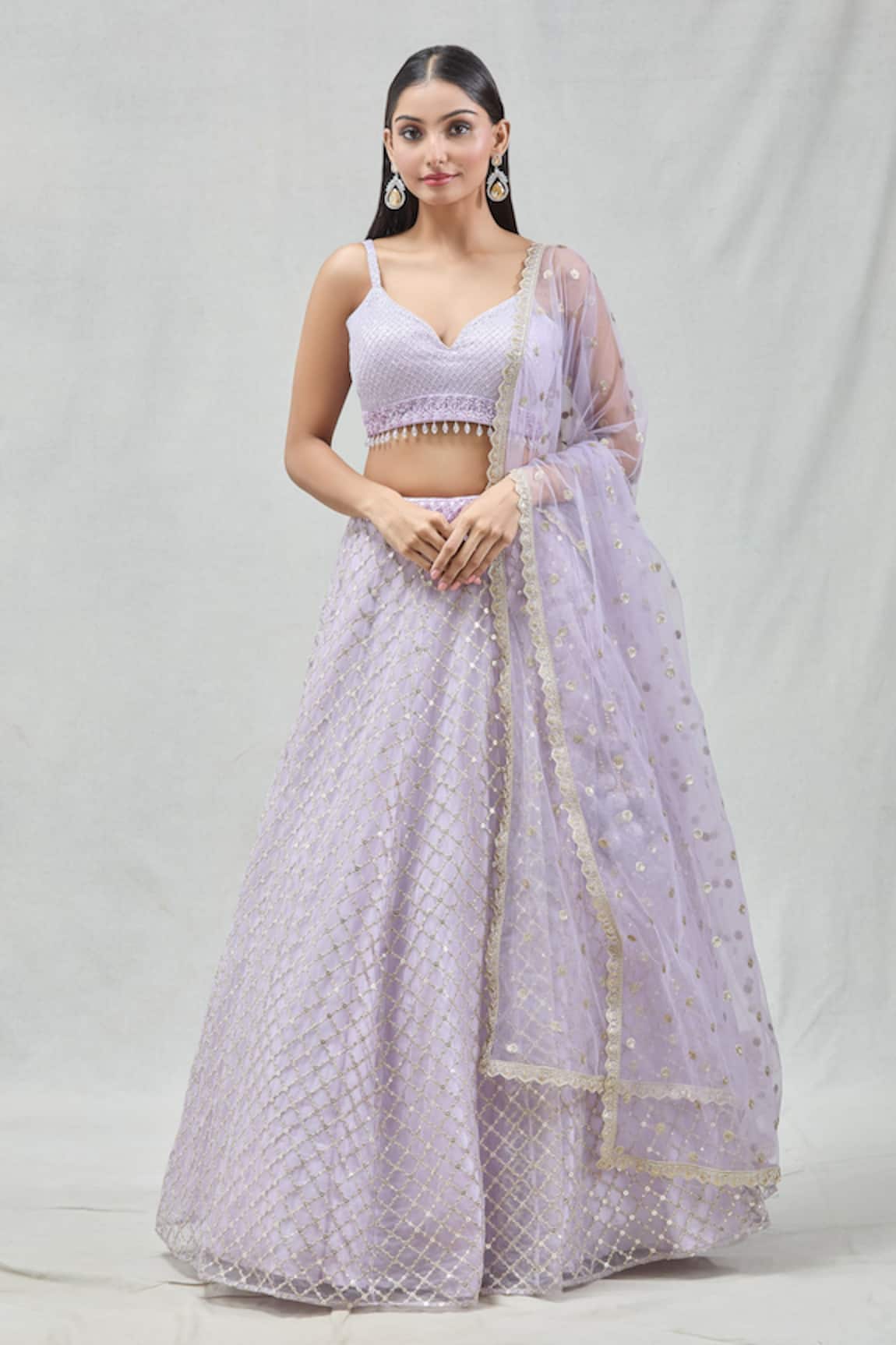 Meenagurnam Checkered Zari Embroidered Lehenga Set