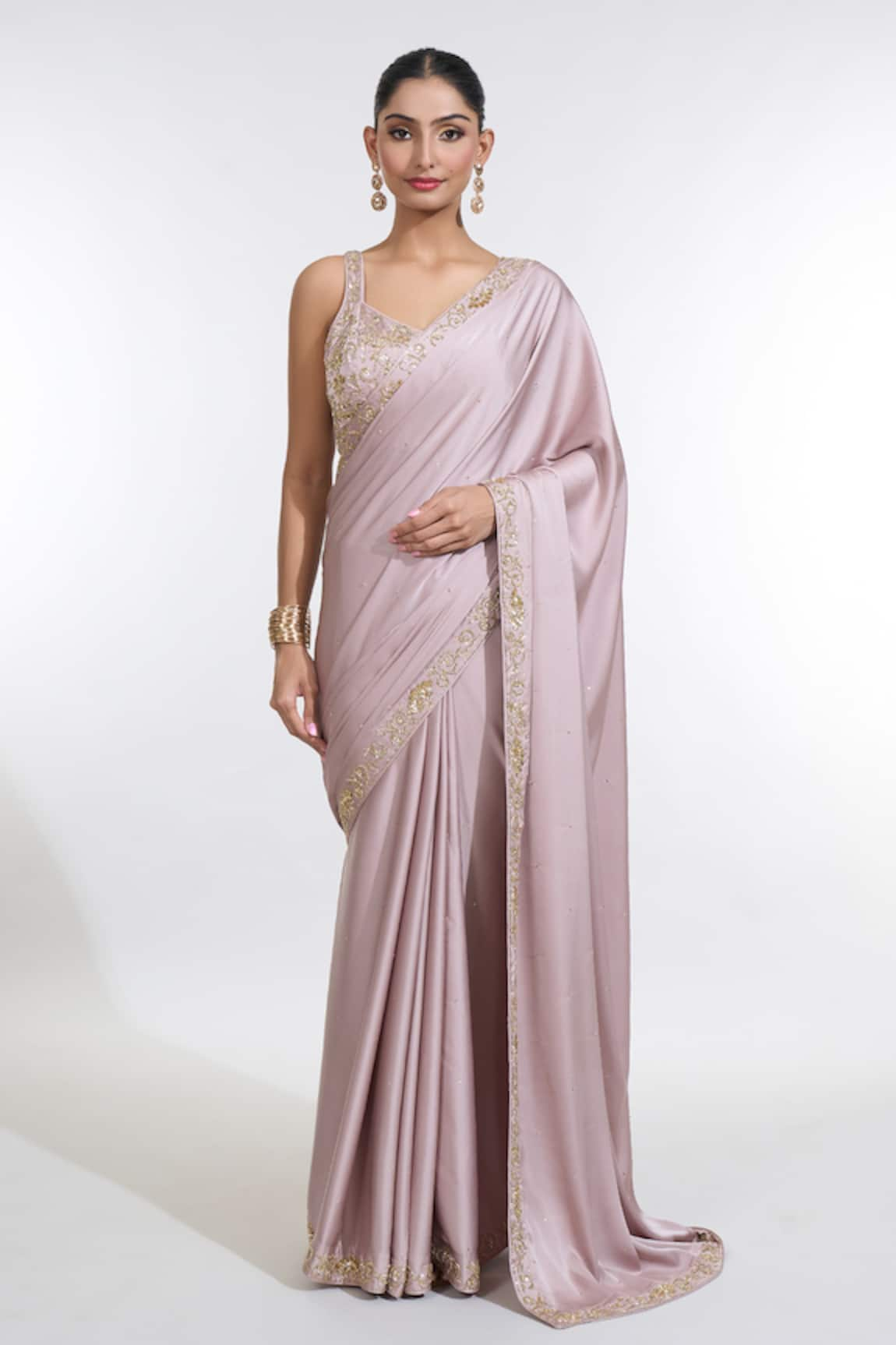 MeenaGurnam Armani Satin Embroidered Saree With Blouse