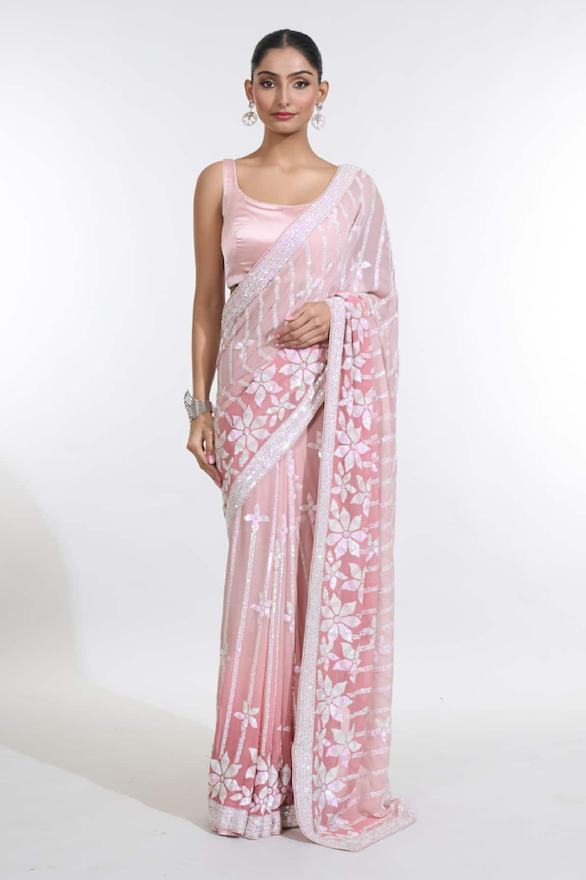 MeenaGurnam Ombre Floral Embroidered Saree With Blouse