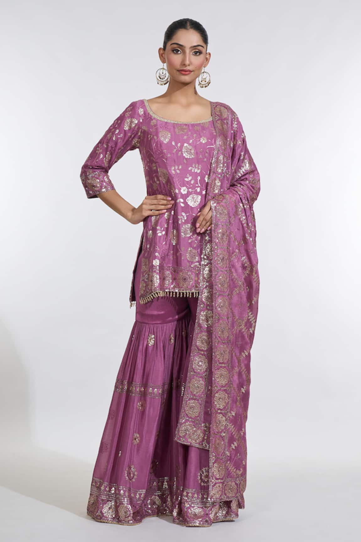 MeenaGurnam Sequin Gul Embroidered Kurti Sharara Set