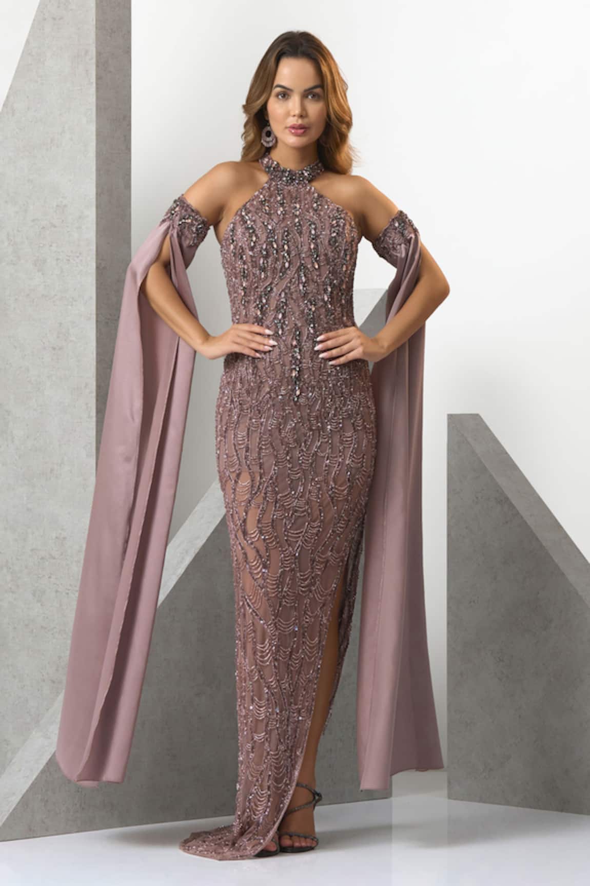 Eli Bitton Crystal & Bead Embroidered Gown