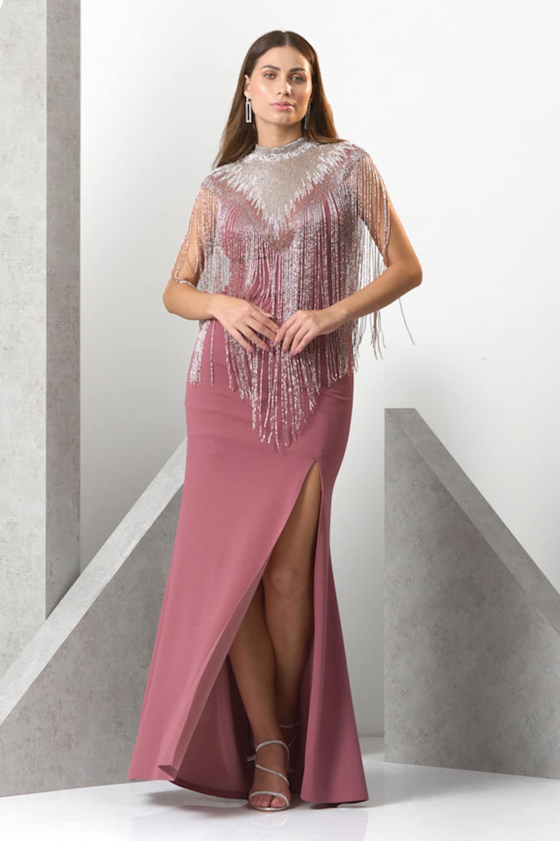 Eli Bitton Fringe Detailed Hand Embroidered Gown