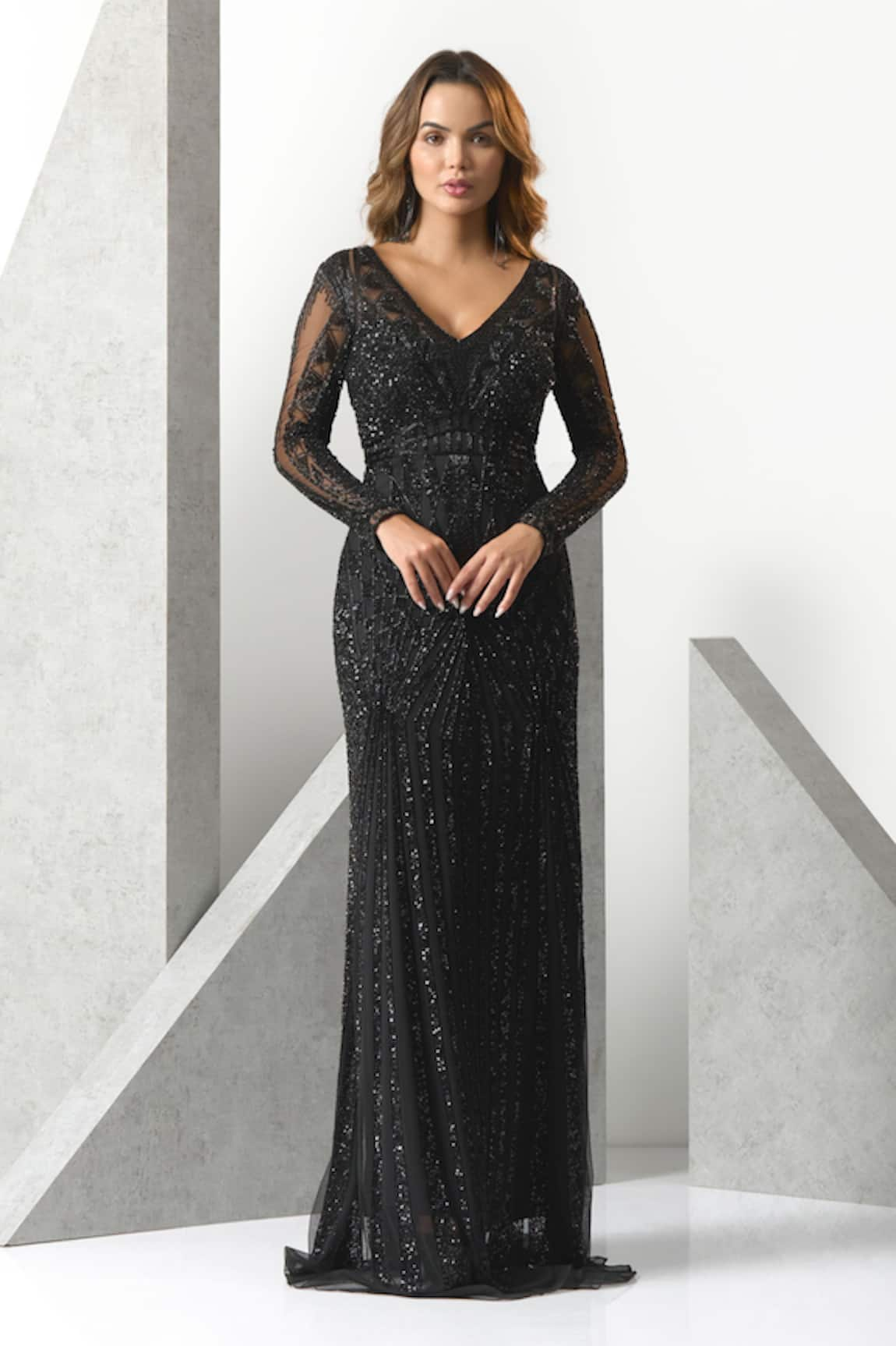 Eli Bitton Sequined Hand Embroidered Gown