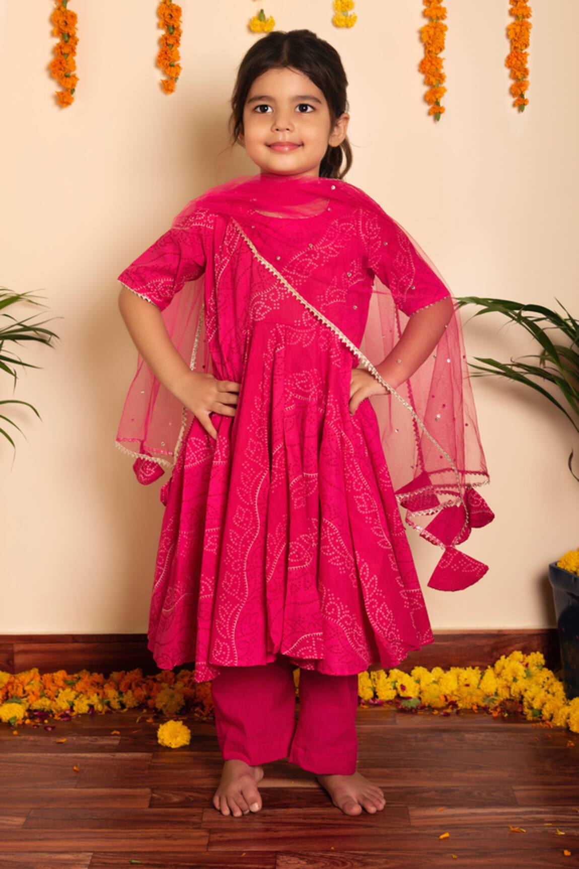 Pomcha Jaipur Bhandhej Print Anarkali Pant Set 