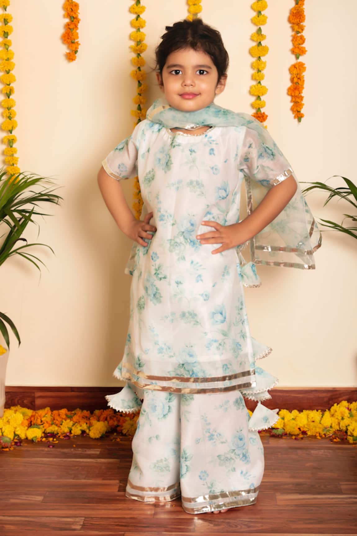 POMCHA JAIPUR Falak Floral Print Kurta Palazzo Set