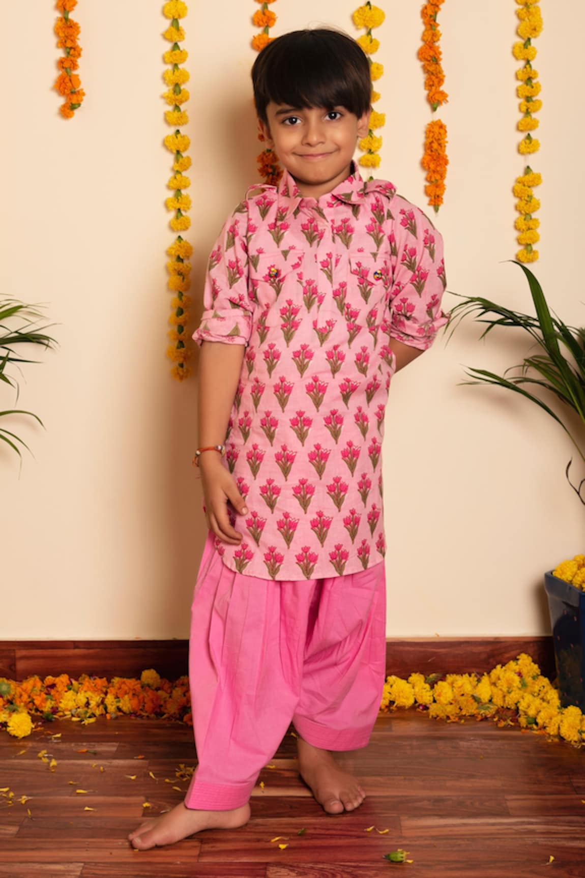 POMCHA JAIPUR Bachpan Gulbhar Hand Block Print Kurta Pant Set