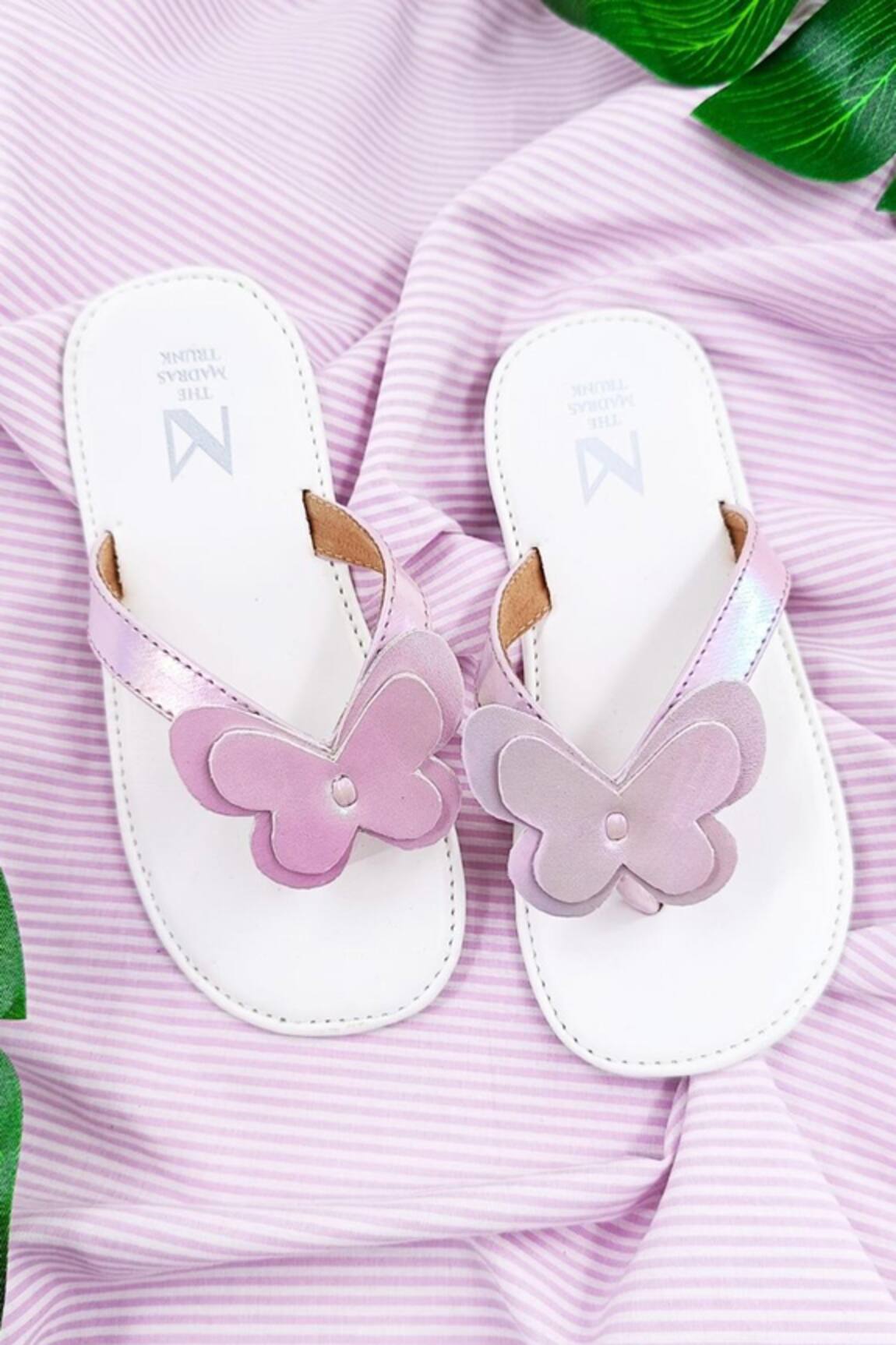 The Madras Trunk Fluffy Chrome Butterfly Strap Sandals