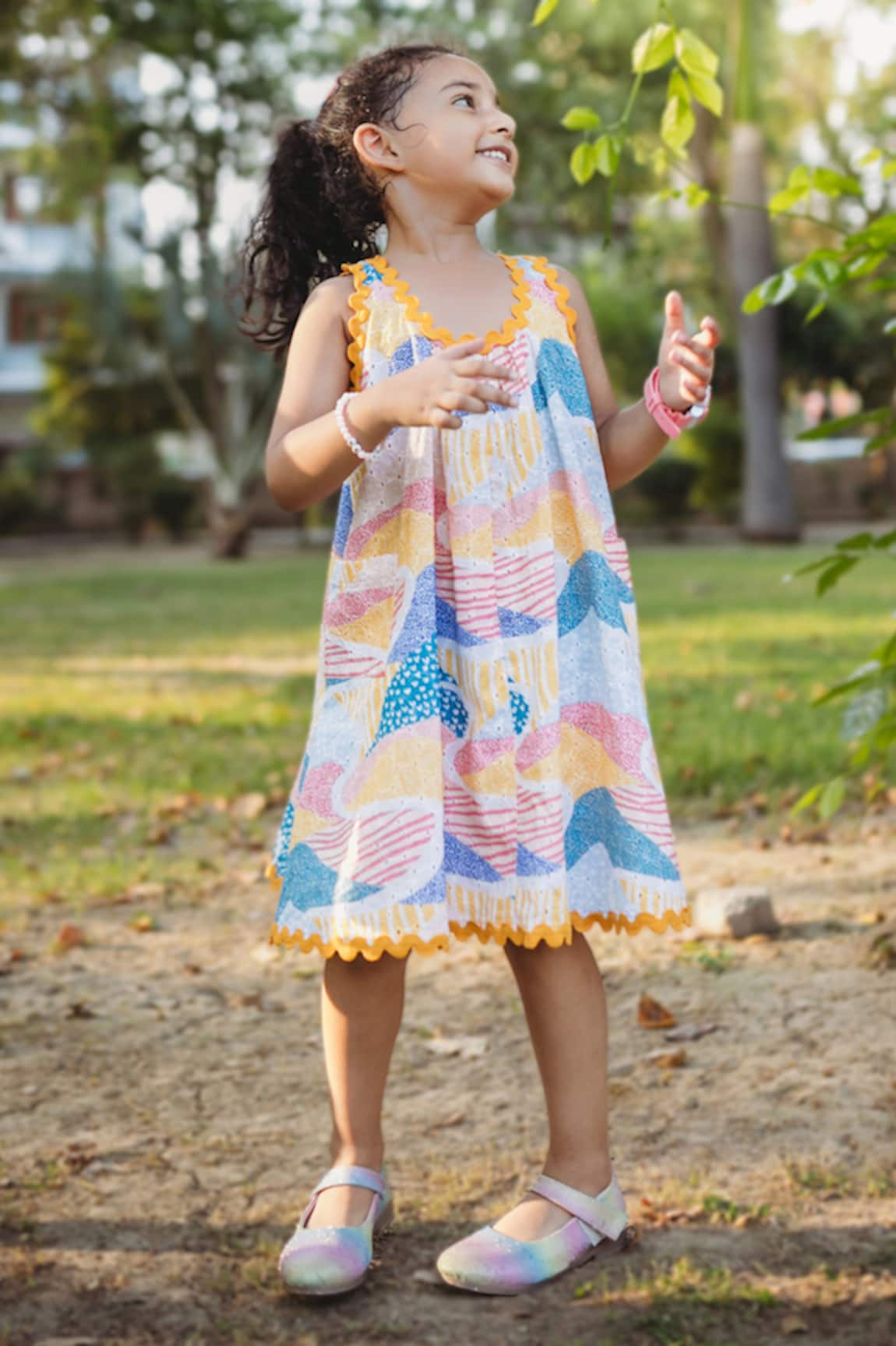 Miko Lolo Whimsy Hills Print Cotton Flared Dress