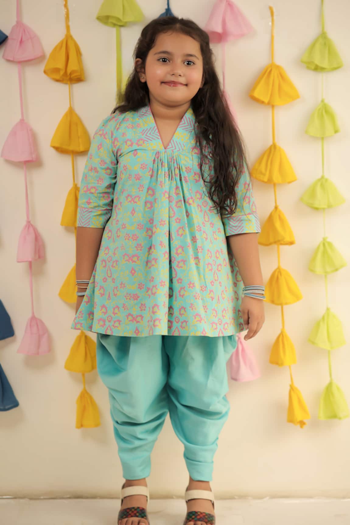 Tiny Colour Clothing Floral Hand Block Print Kurta With Dhoti Pant