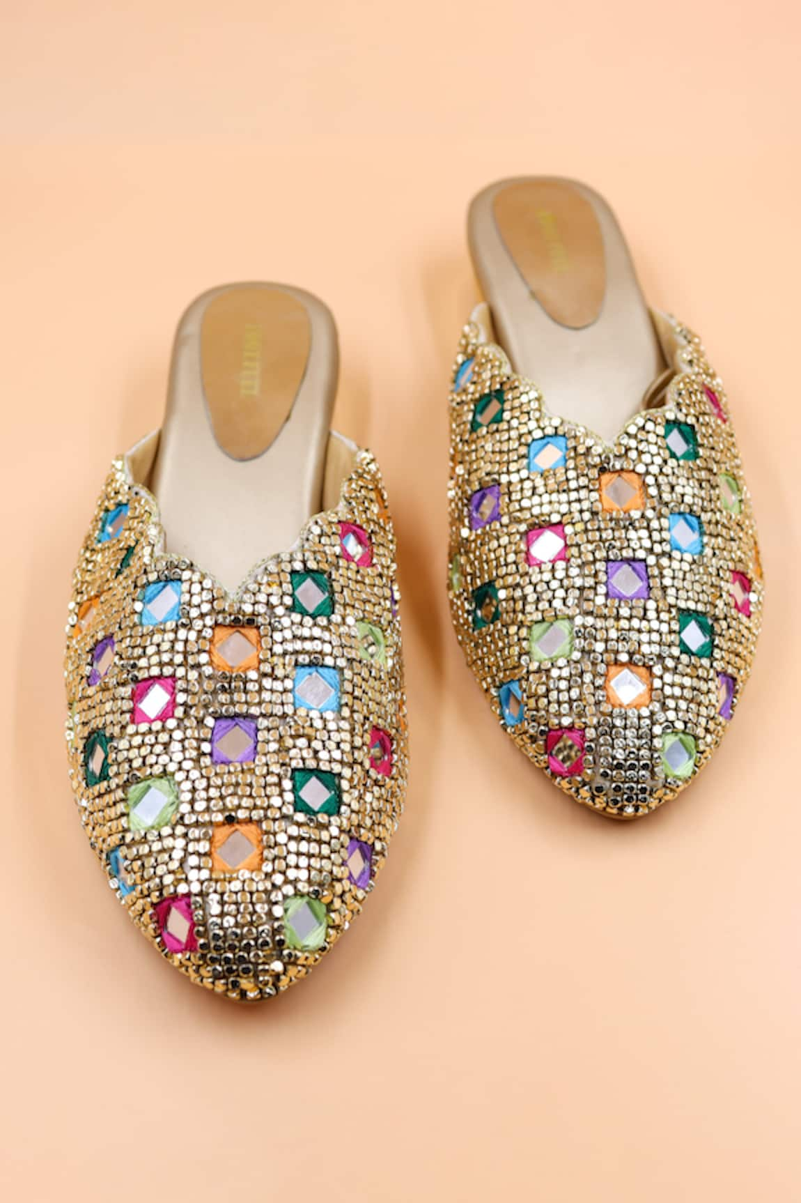 Foot Fuel Harper Bead Mirror Embellished Mules