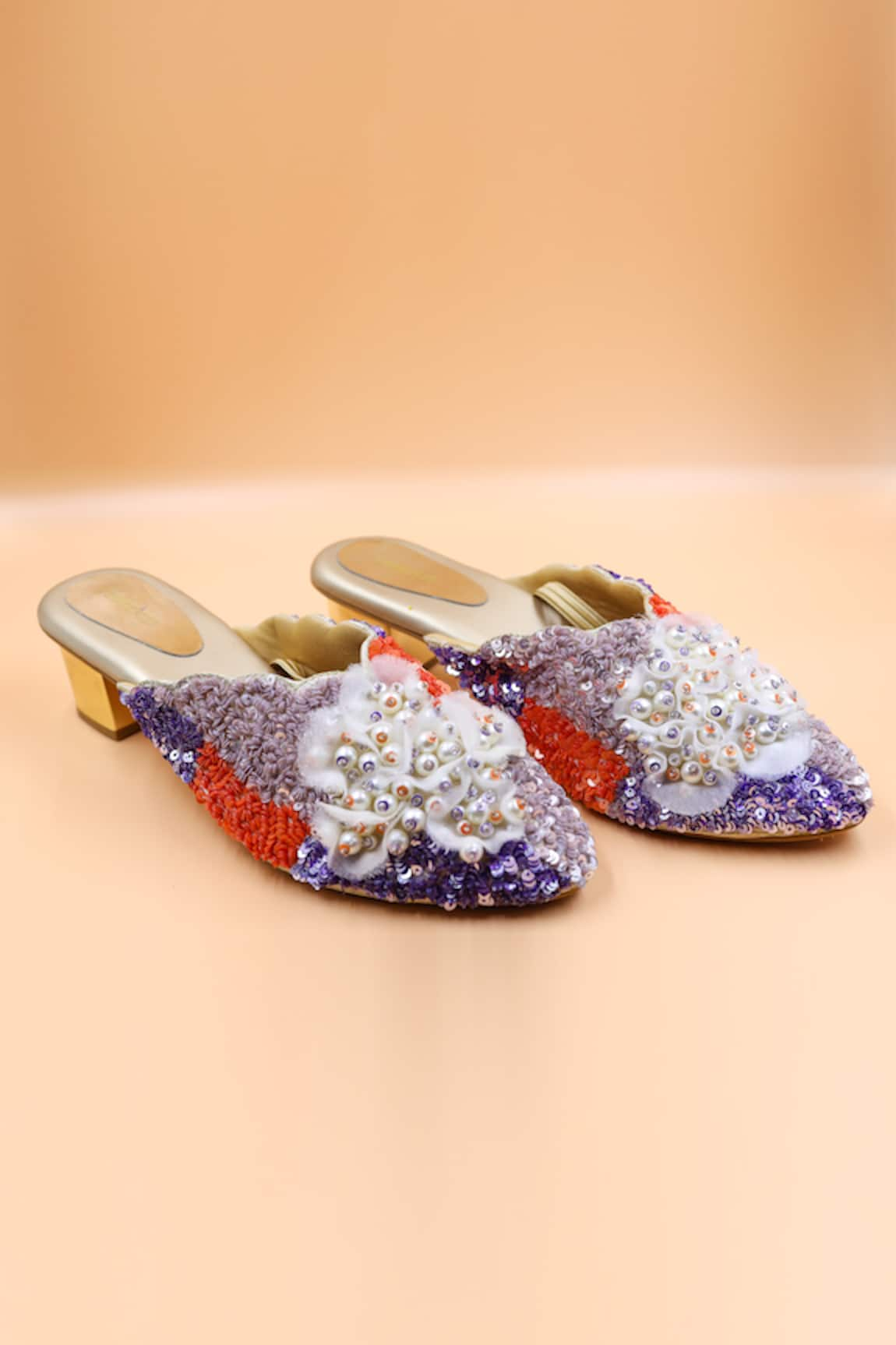 Foot Fuel Ella Applique Sequin Embellished Mules