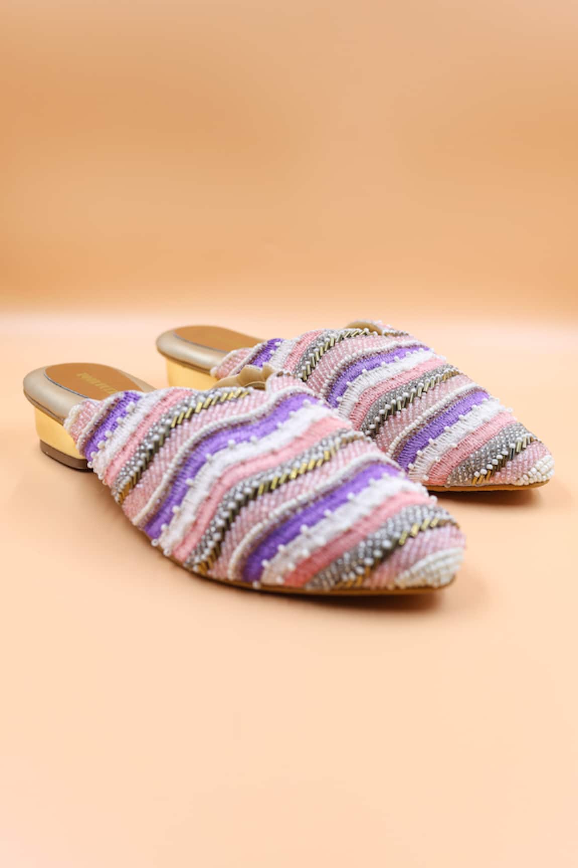 Foot Fuel Aria Beaded Stripe Embellished Mules