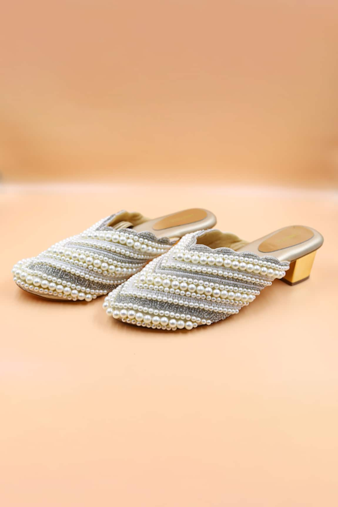 Foot Fuel Luna Chevron Pearl Embellished Mules