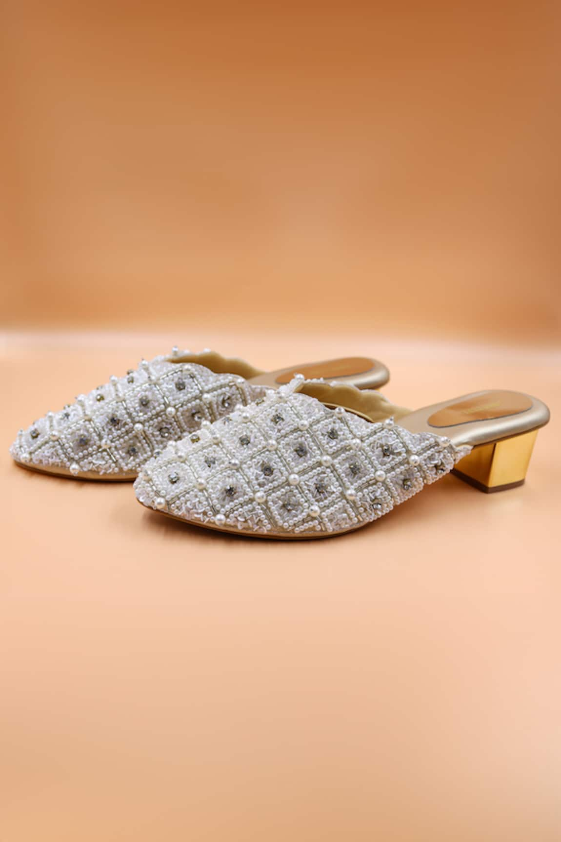 Foot Fuel Nora Checkered Pearl Embellished Mules