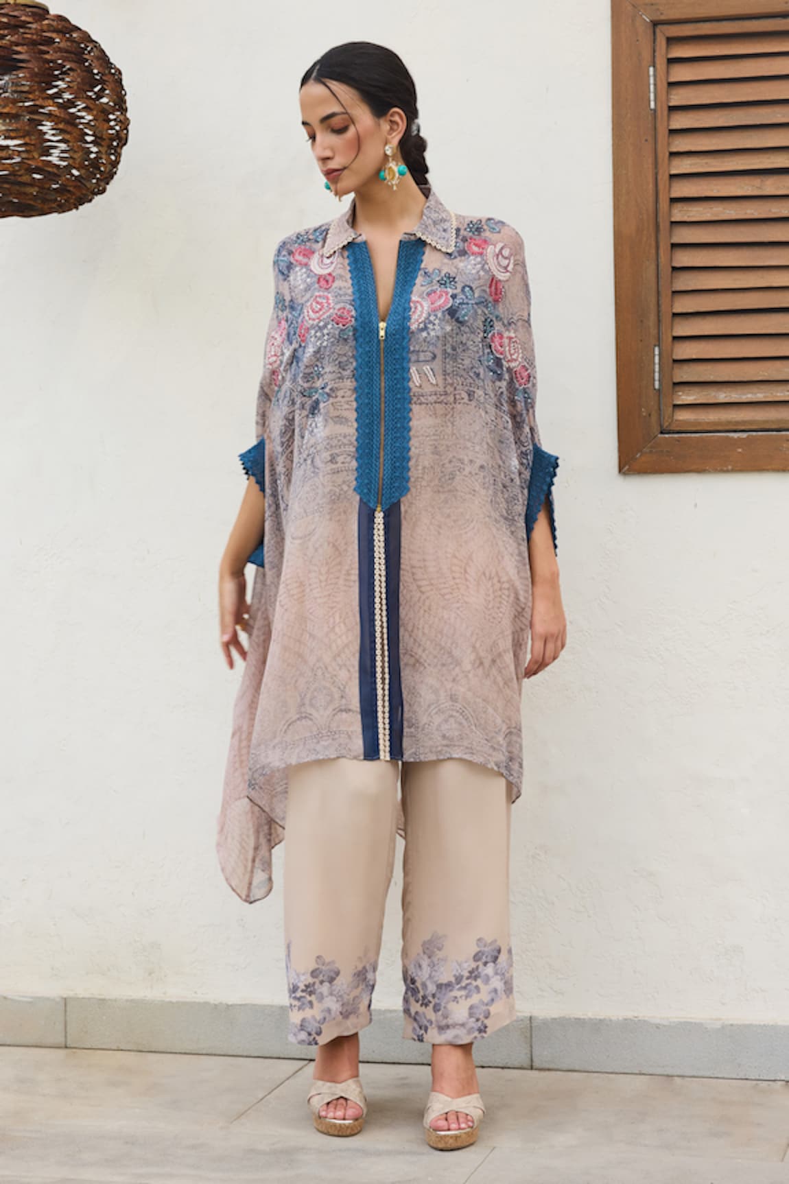 Varun Bahl Asymmetric Floral Embroidered Tunic With Trouser