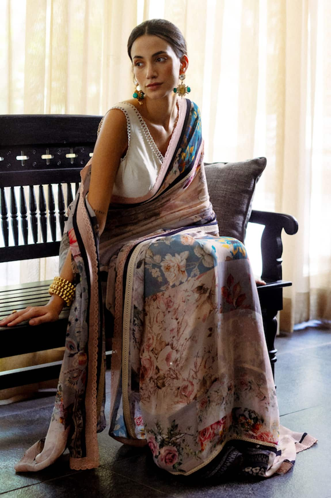 Varun Bahl Floral Moroccan Print Saree With Blouse