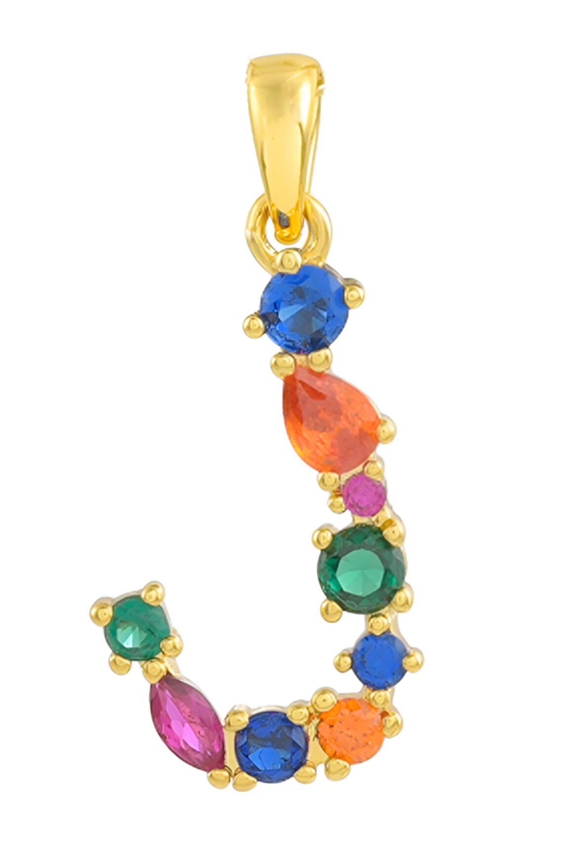 Arvino Alphabet J Studded Gemstone Pendant Necklace
