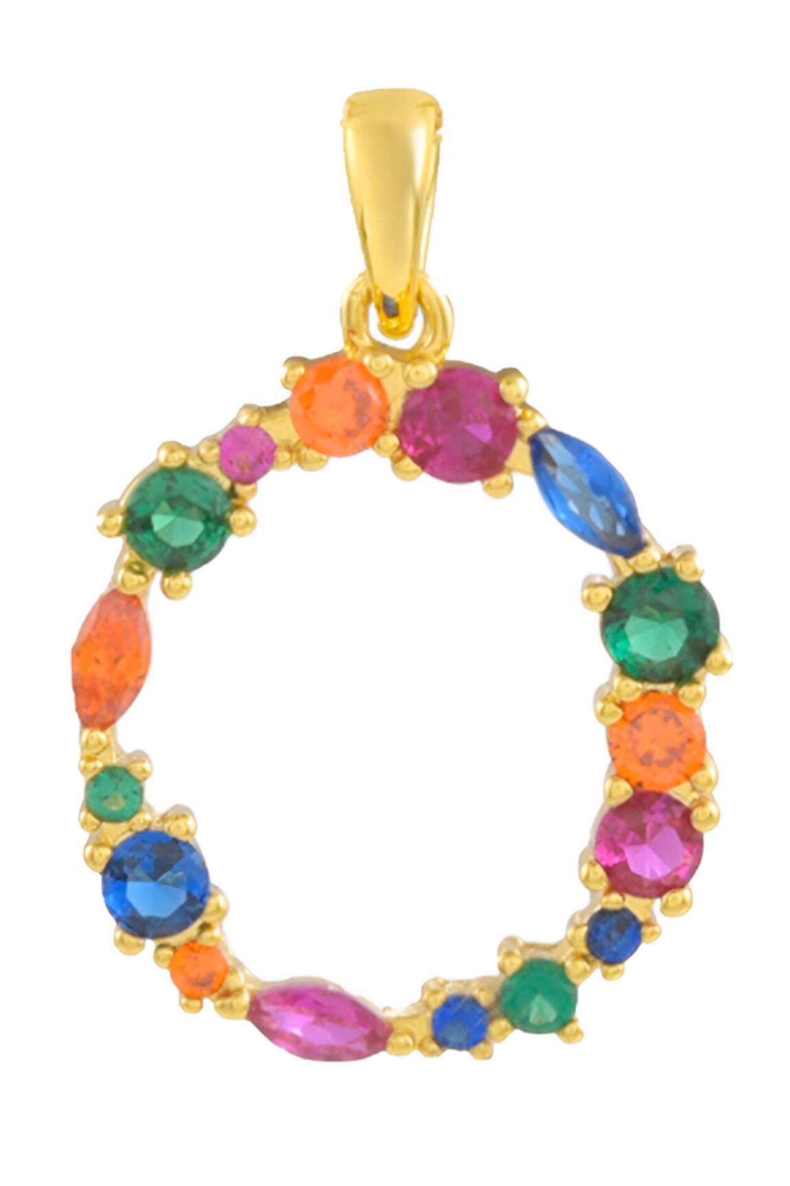 Arvino Alphabet O Studded Gemstone Pendant Necklace