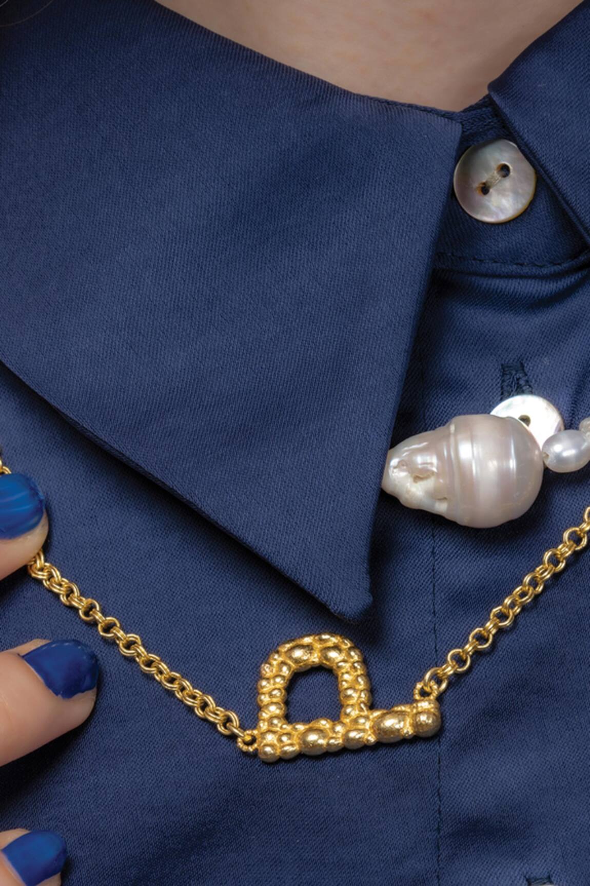 Arvino Recycled Bronze P Shaped Charm Pendant Necklace