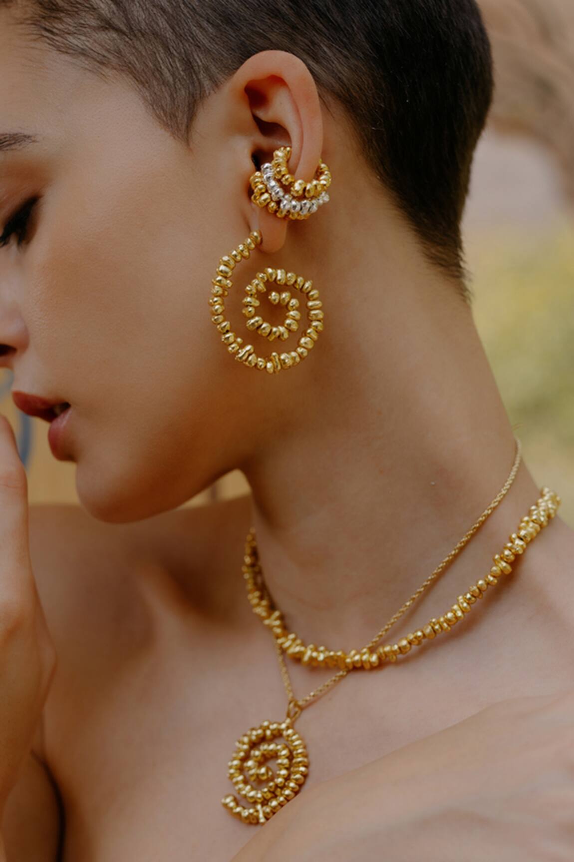 Arvino Recycled Bronze Molten Beaded Chain Necklace