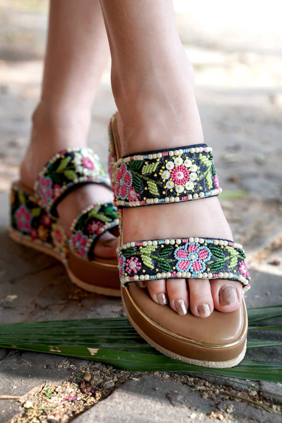 Kasually Klassy Blossom Bead Embroidered Platform Wedges