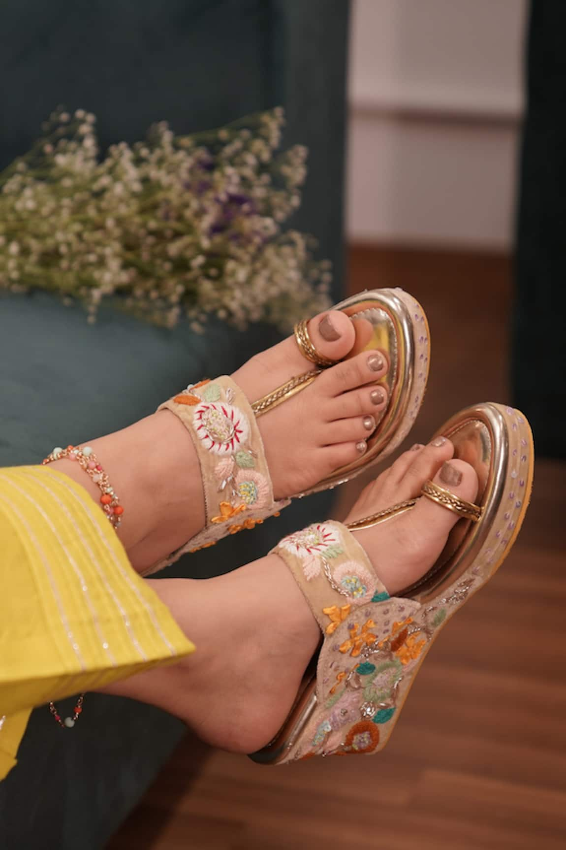 Kasually Klassy Floral Fiesta Embroidered Kolhapuri Sandals