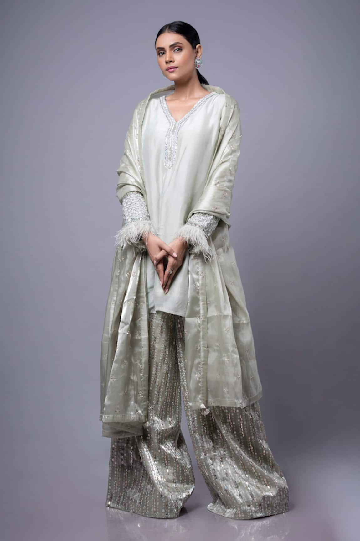 Ellemora fashions Sequin Hand Embroidered Kurta Palazzo Set