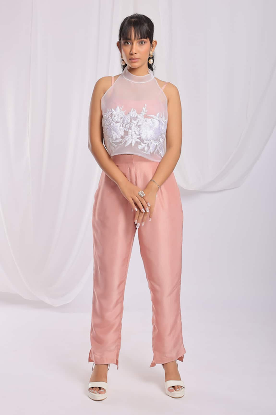 Ellemora fashions Floral Thread Embroidered Top Pant Set