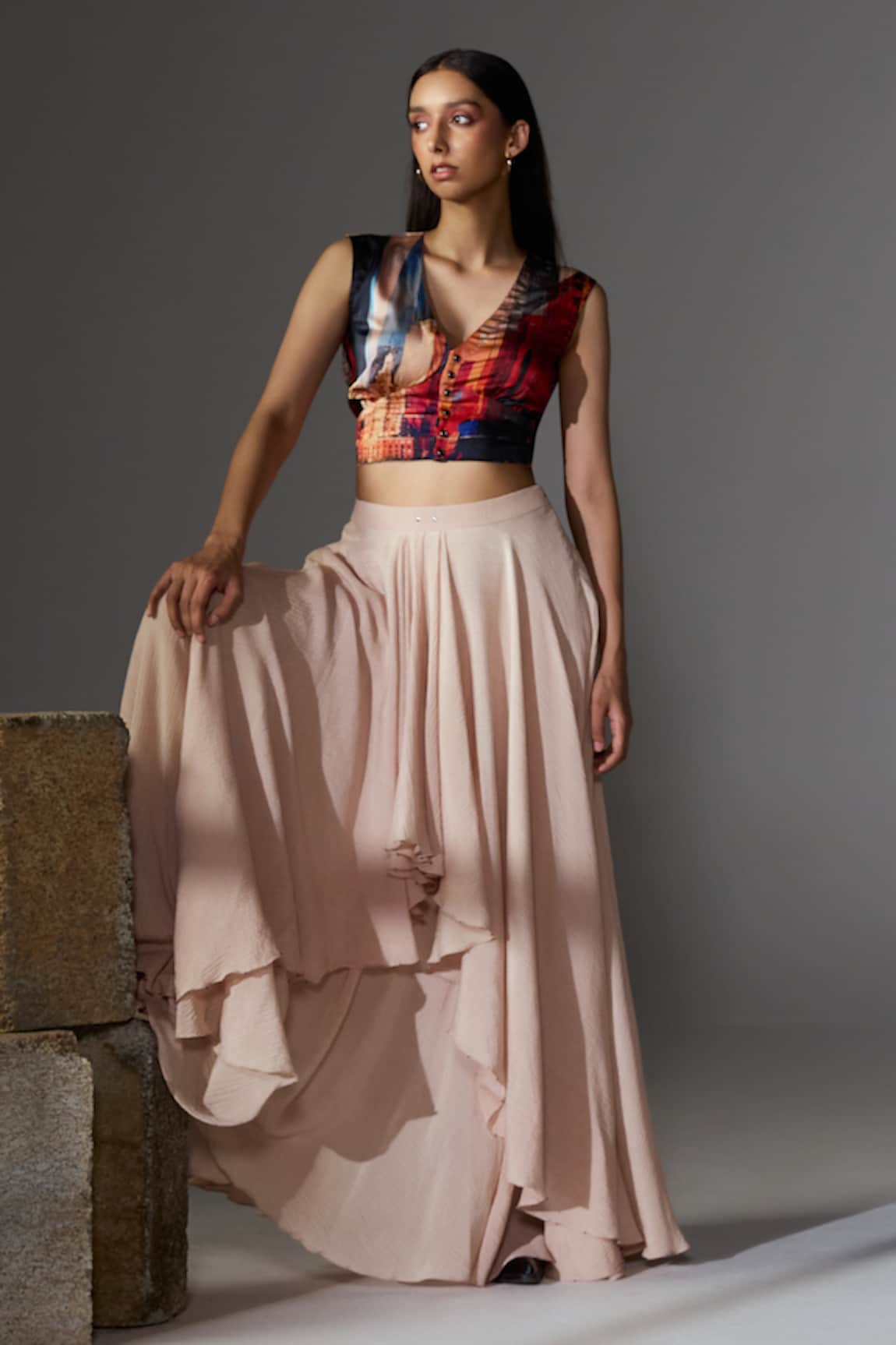 JYOTI SACHDEV IYER New York Printed Crop Top With Skirt