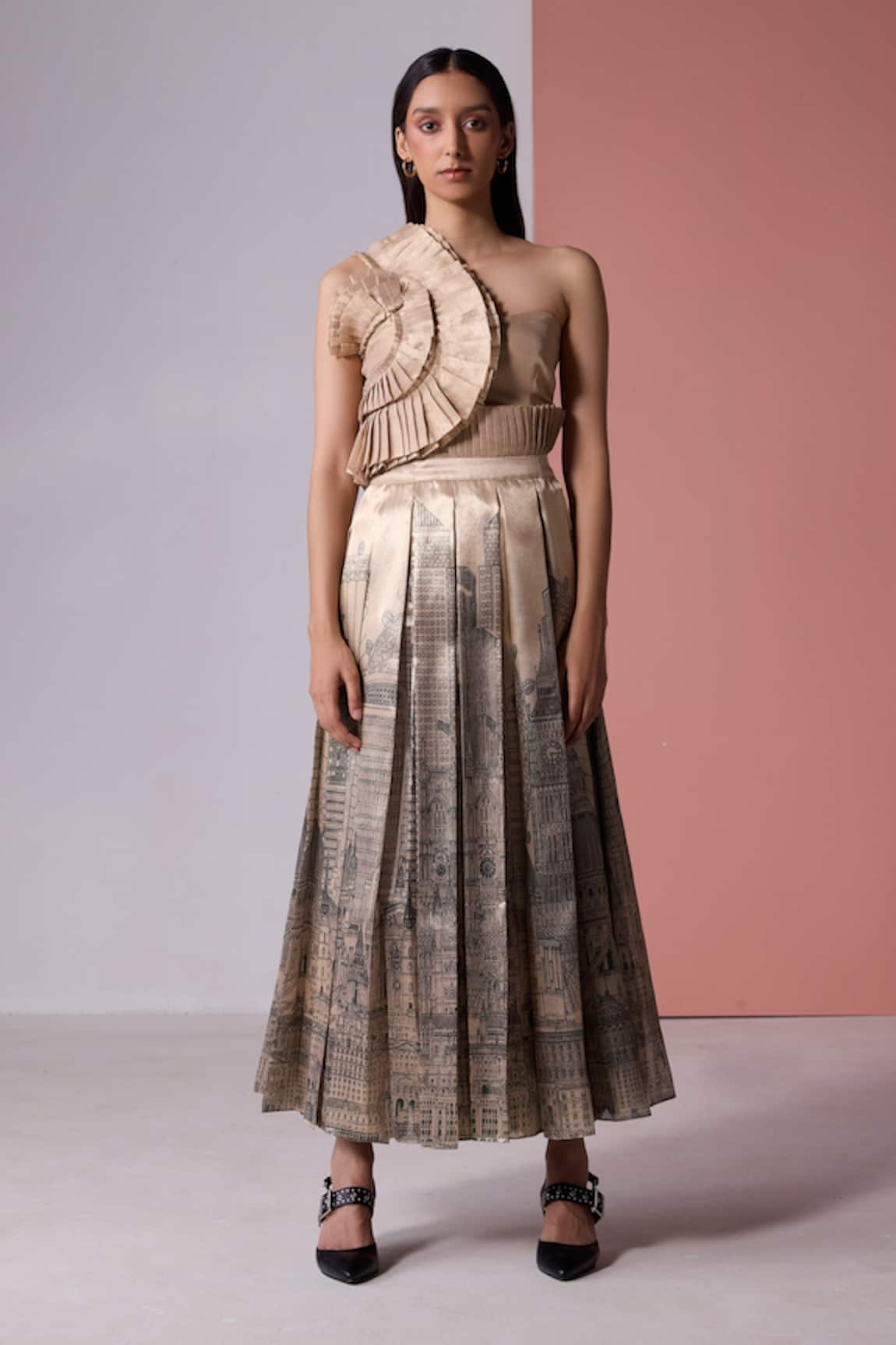 JYOTI SACHDEV IYER City Print Pleated Skirt