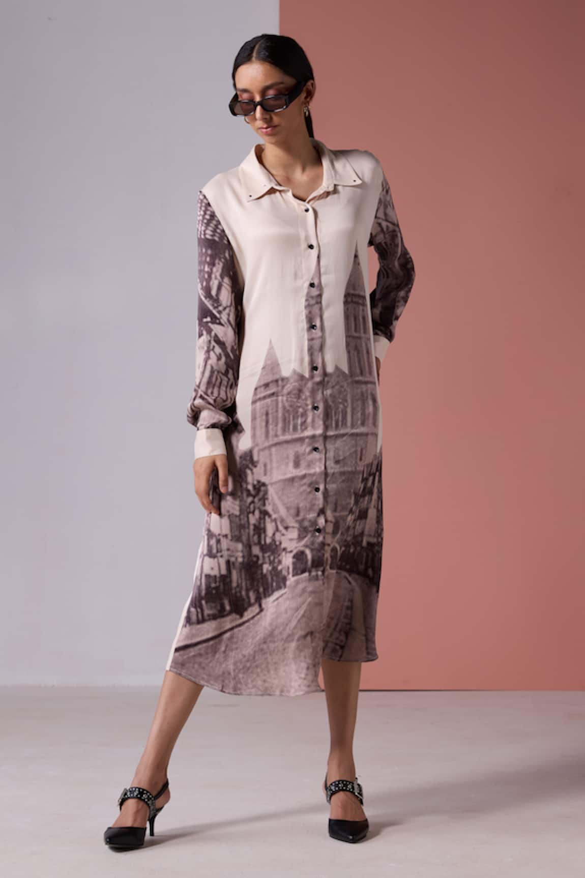 JYOTI SACHDEV IYER Paris Print Midi Shirt Dress