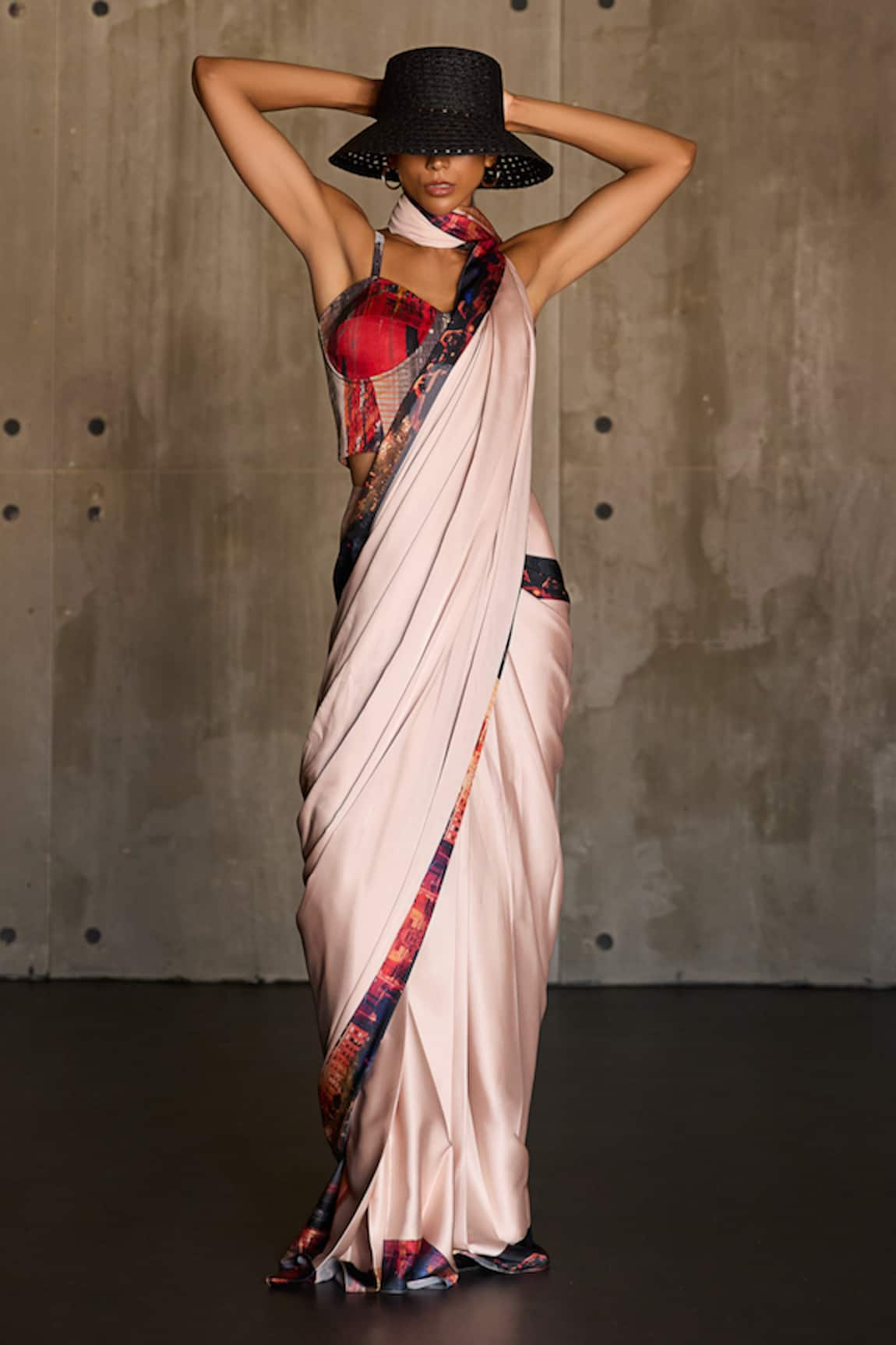 JYOTI SACHDEV IYER New York Border Print Pre-Draped Saree With Corset