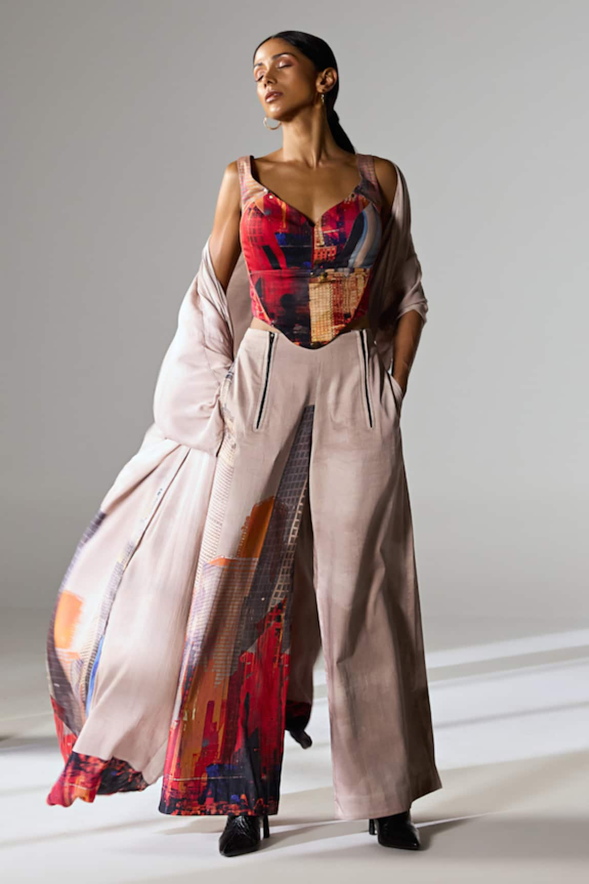 JYOTI SACHDEV IYER Cotton Architectural Print Draped Cape