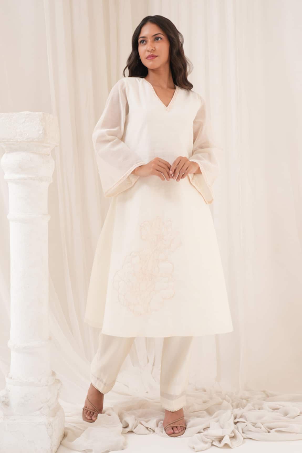 House Of TA-YA Hand Embroidered A-line Kurta With Pant