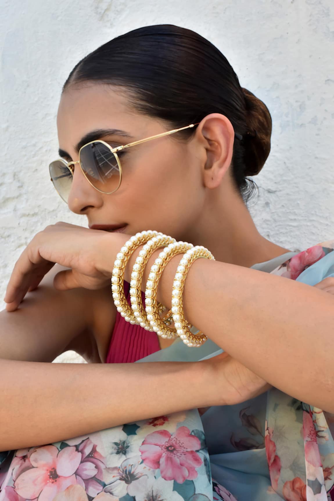 SWABHIMANN Pearl Embellished Bangles - 4 Pcs