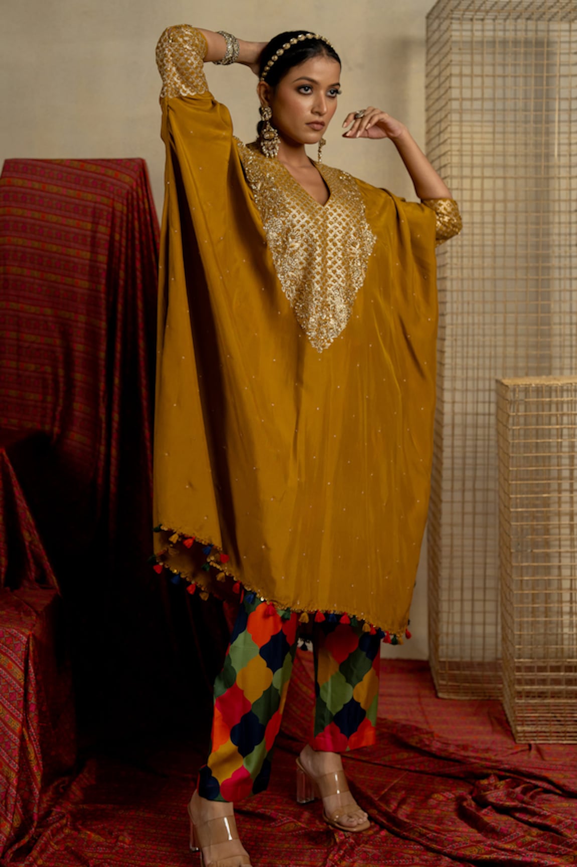 Pooja-Keyur Embroidered Yoke Kaftan With Bagicha Jaali Pant