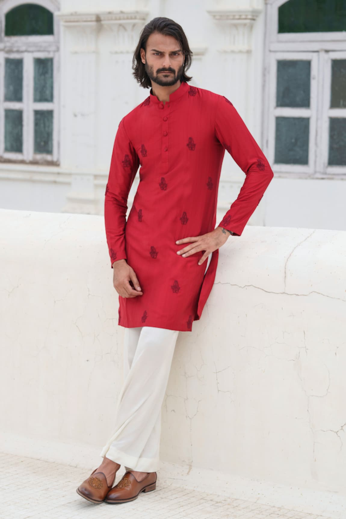 Amrit Dawani Damask Bead Embroidered Kurta With Trouser