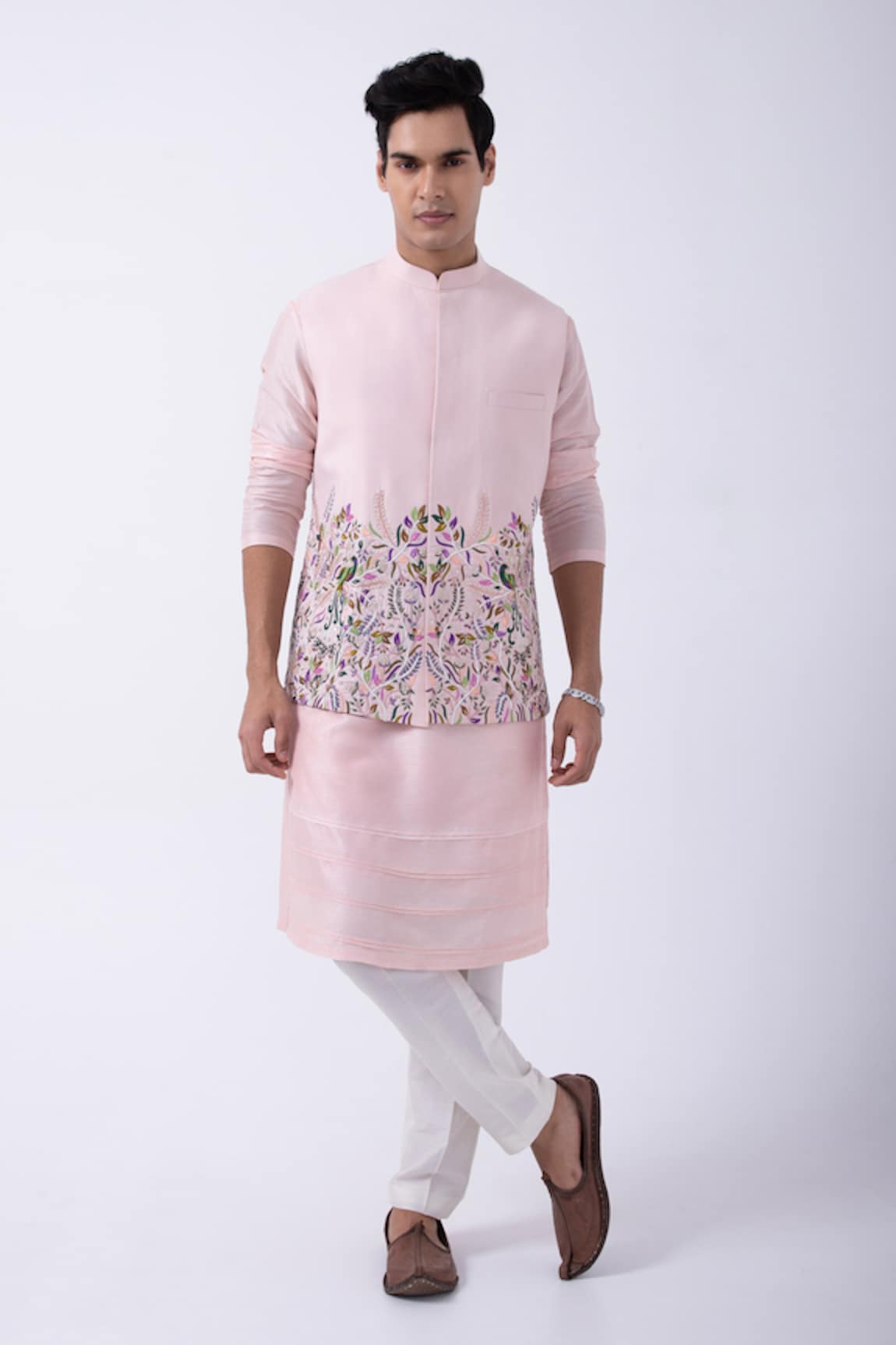 KAKA CALCUTTA Mirror Embroidered Bundi Jacket With Kurta Set