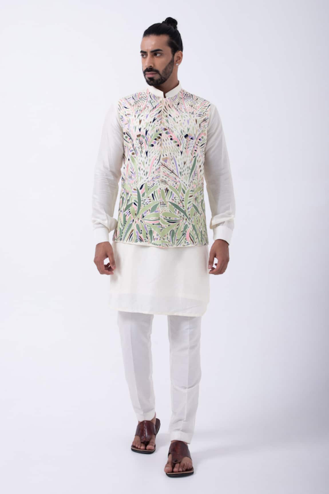 KAKA CALCUTTA Thread Embroidered Bundi Jacket With Kurta Set