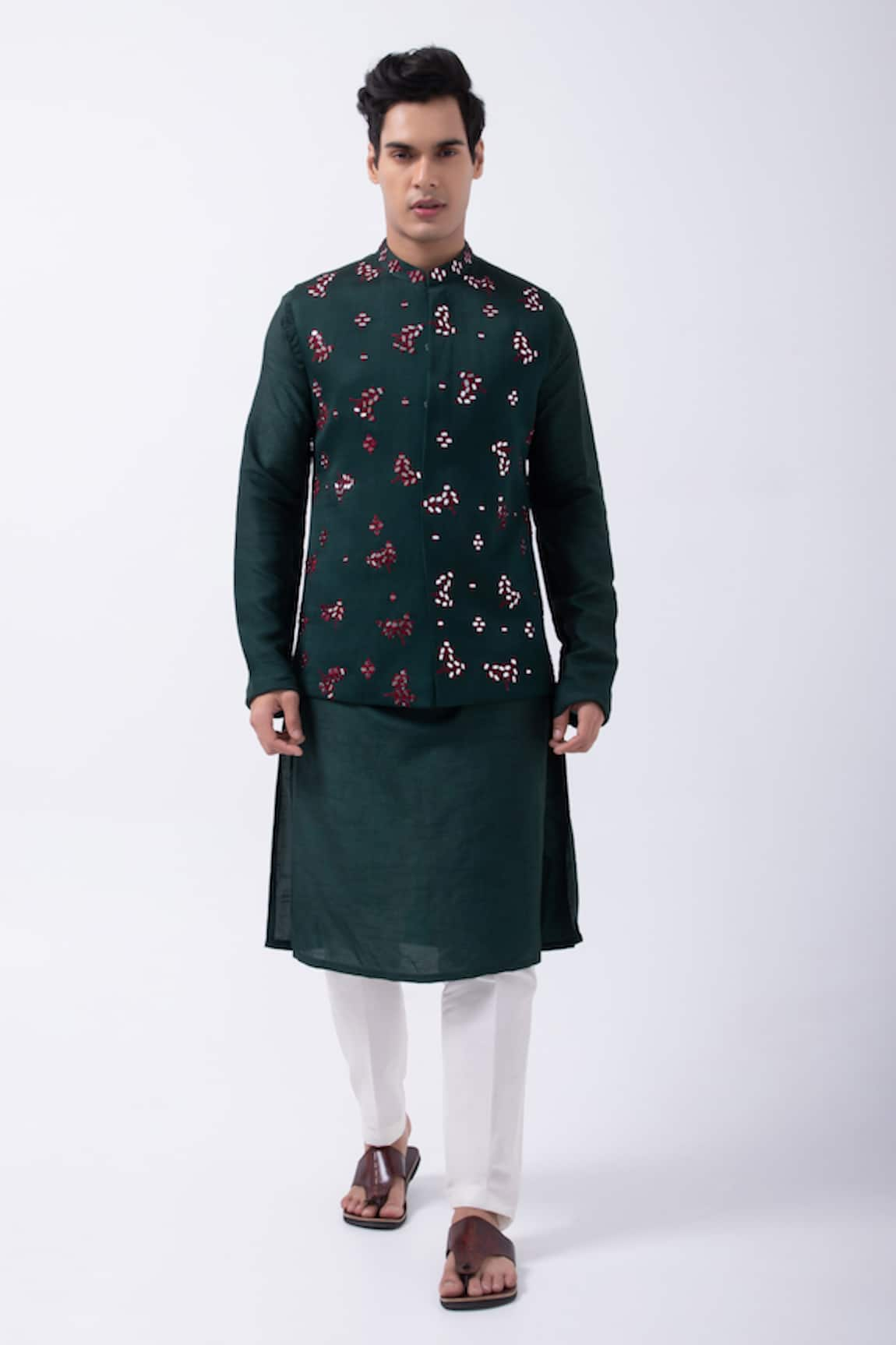 KAKA CALCUTTA Embroidered Bundi Jacket & Kurta Set