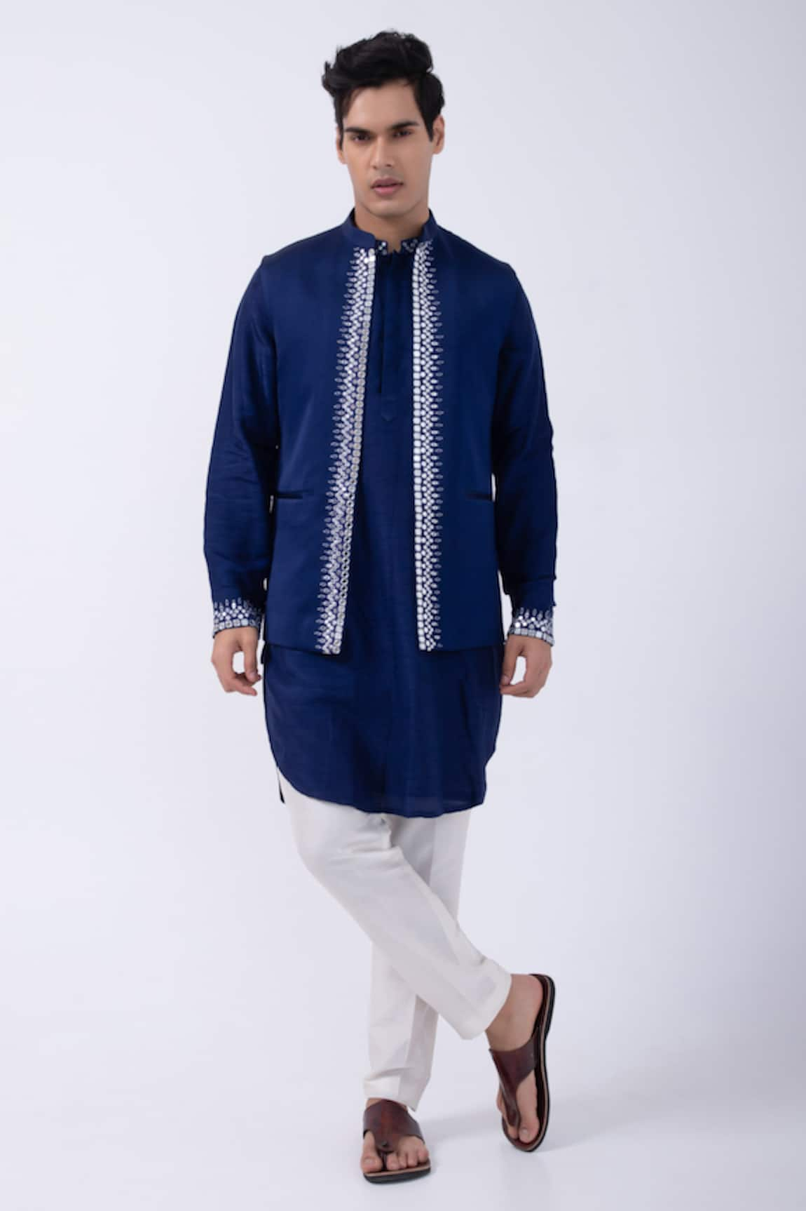 KAKA CALCUTTA Mirror Embroidered Bundi Jacket With Kurta Set